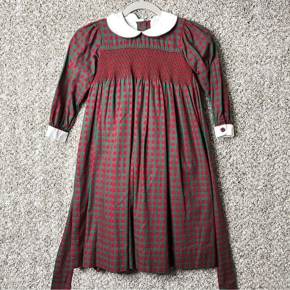 Strasburg Other - Strasburg Dress Girl’s 5 Red & Green Plaid Long Sleeve Cotton Kid’s